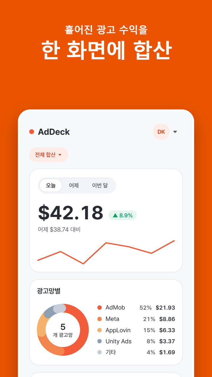 홈 대시보드 — 수익 합산