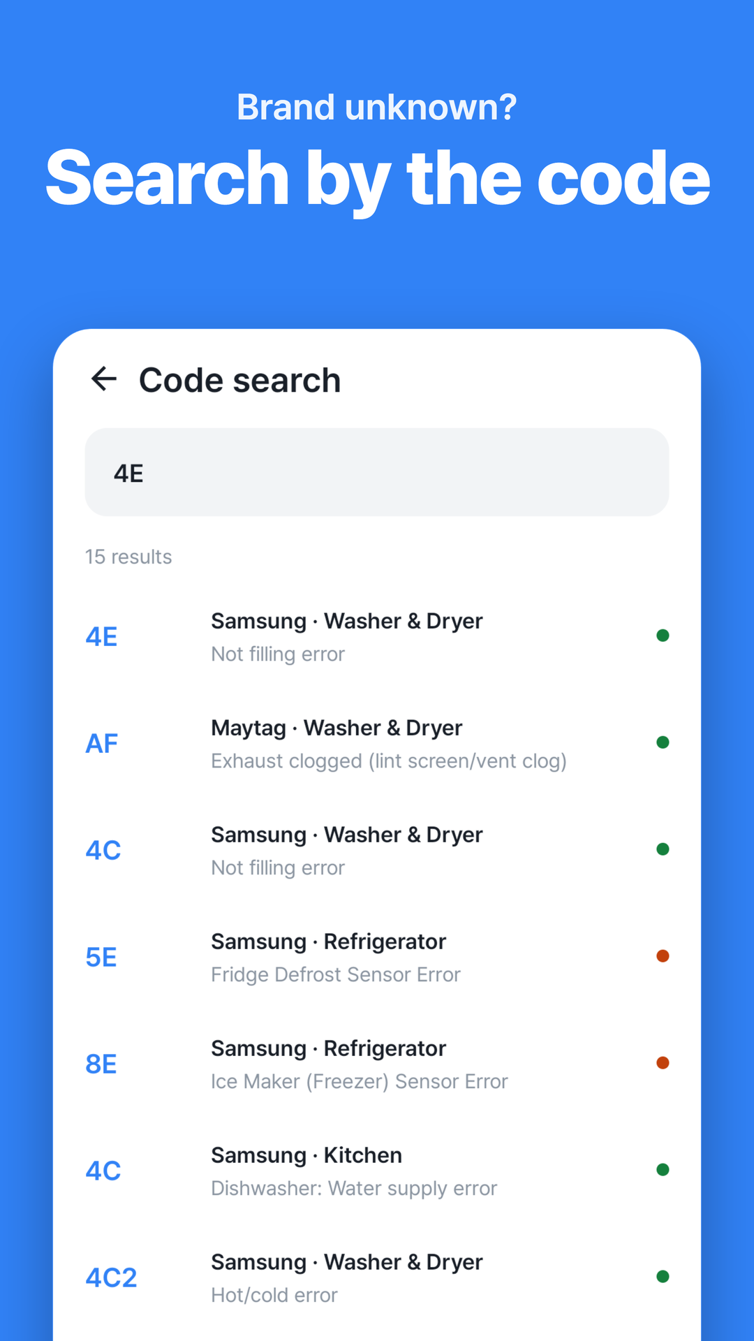 Search by code — every brand that uses it