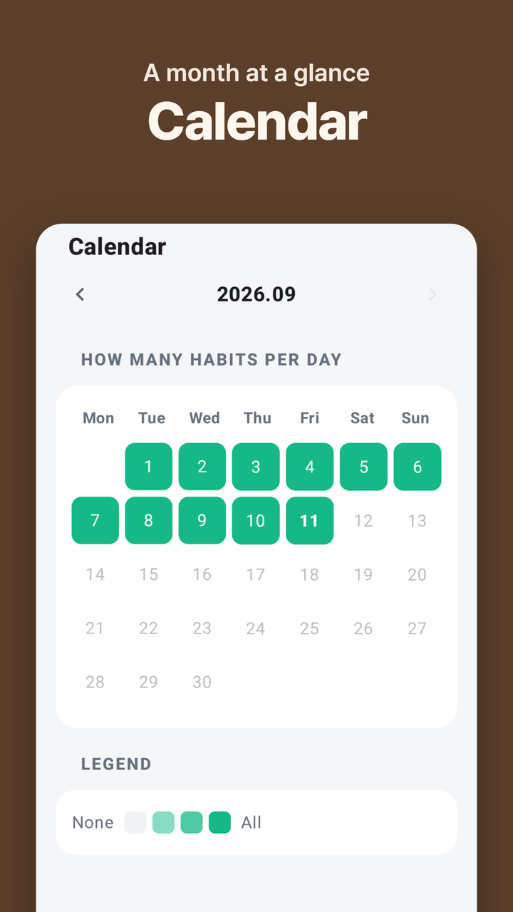 Calendar — a month at a glance