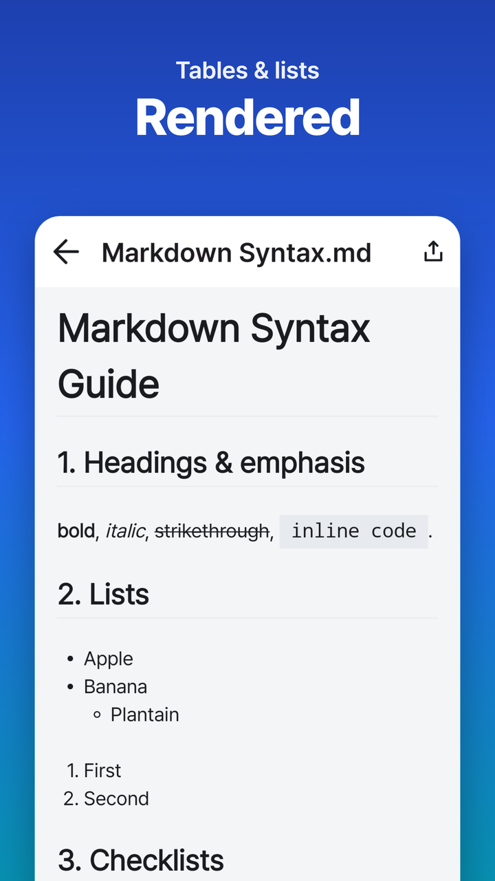 Tables & lists rendered