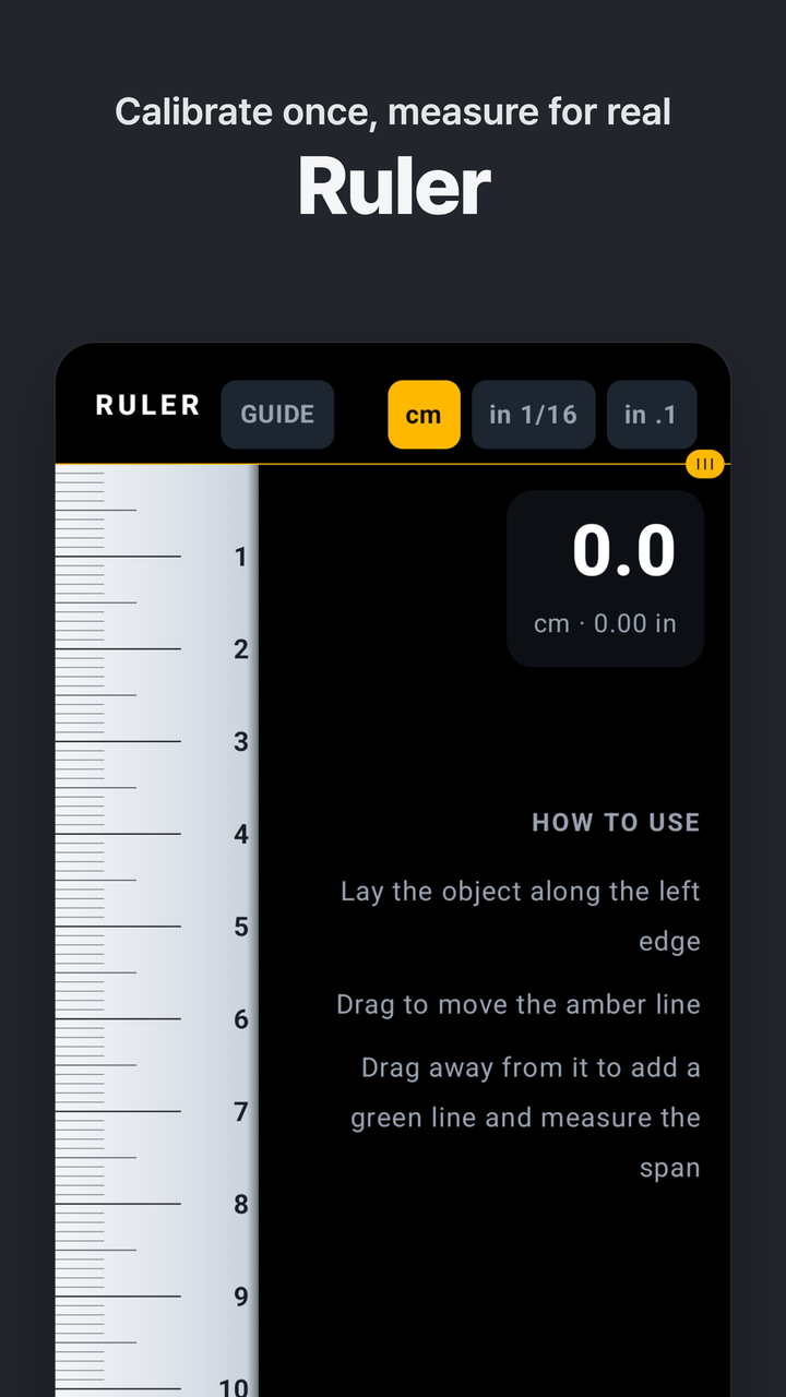 Ruler — calibrate once, measure for real