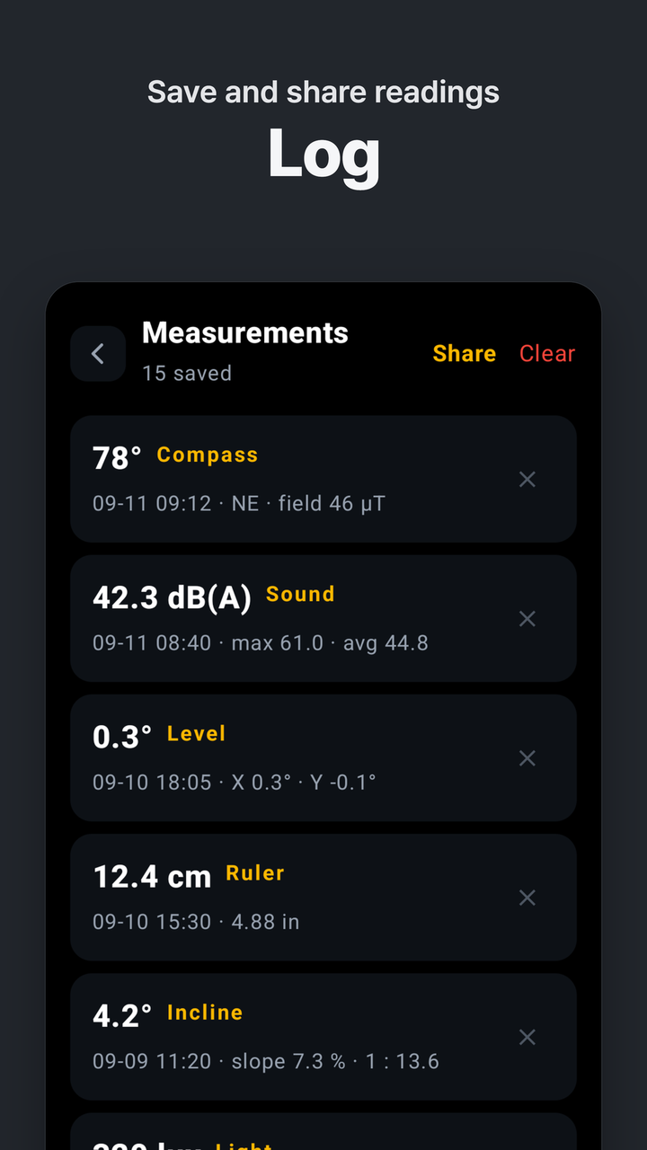Log — save and share readings