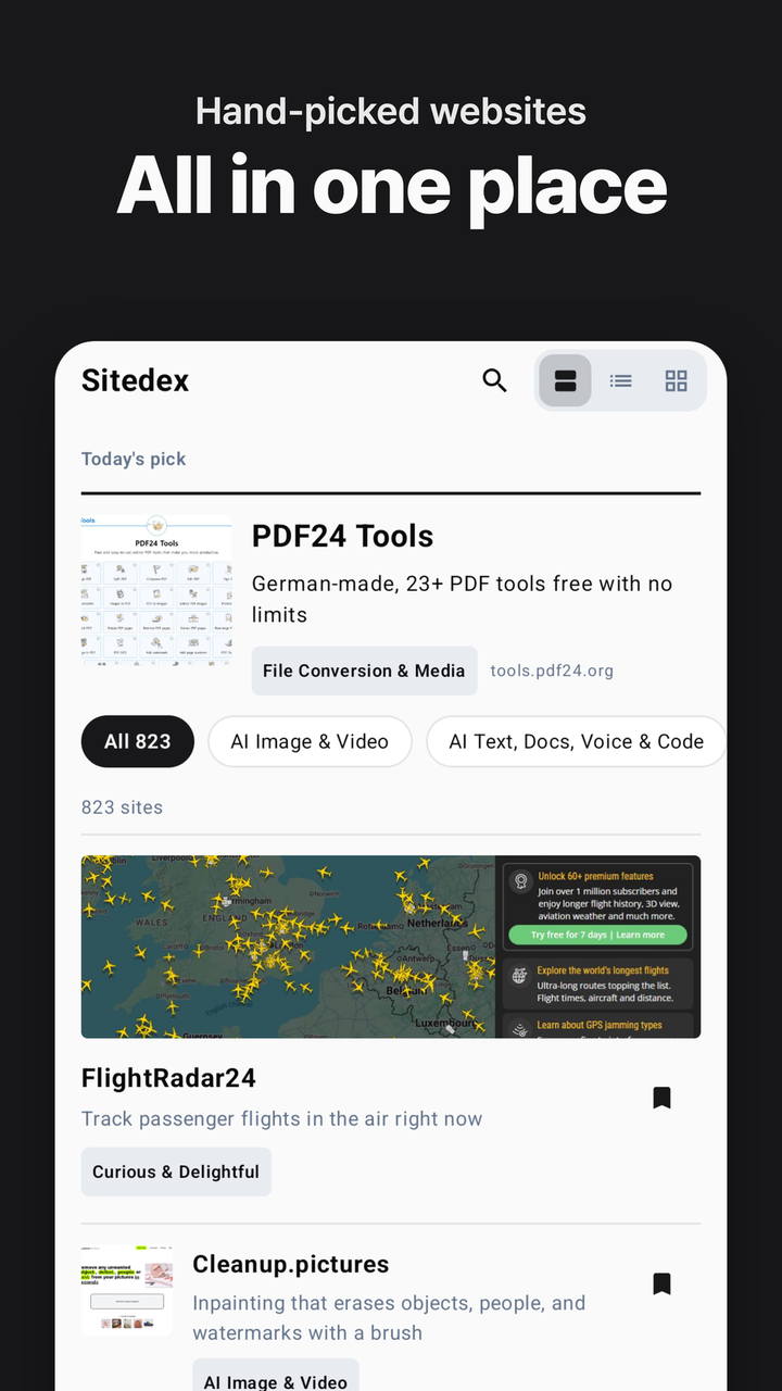 Hand-picked websites, all in one place
