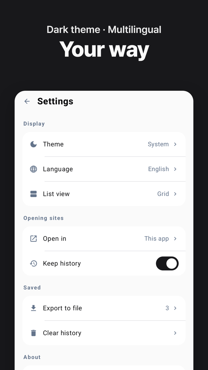 Dark theme, multilingual