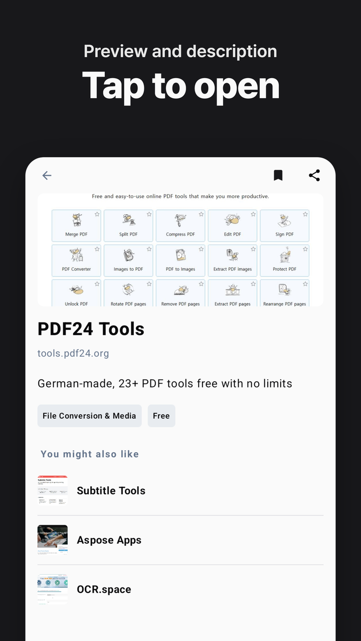 Preview and description — tap to open