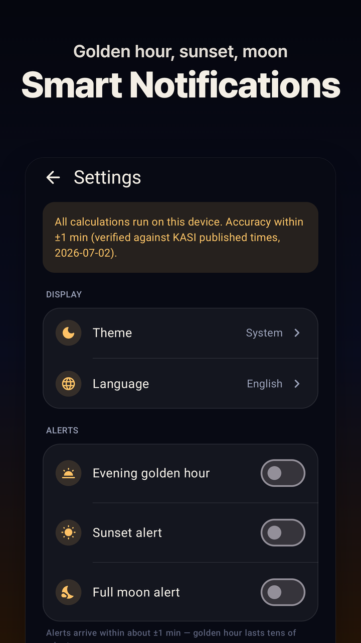 Settings — alerts and theme